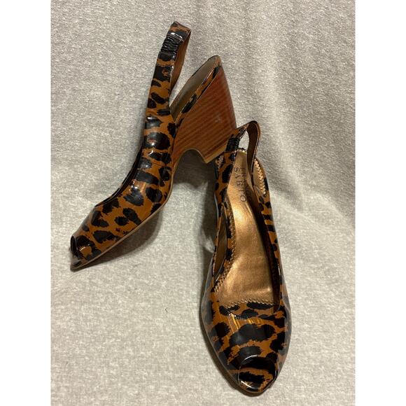 Franco Sarto Size 9 Animal Print Leather Sling Back Heeled Sandals - Picture 1 of 8